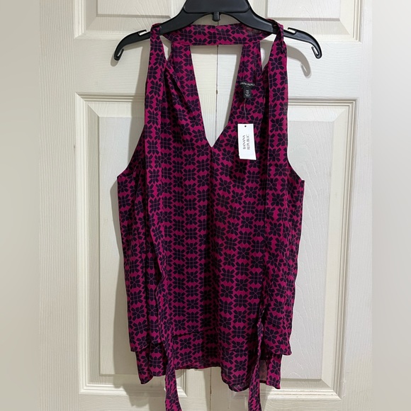 Banana Republic Hot Pink/Black Houndstooth Sleeveless Printed Top in Size Medium - Picture 2 of 2